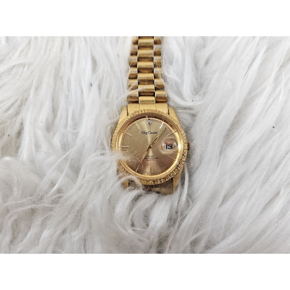 Oleg Cassini 31-726DG Diamond Gold Tone 100 FT WR Quartz For Parts Needs Battery
